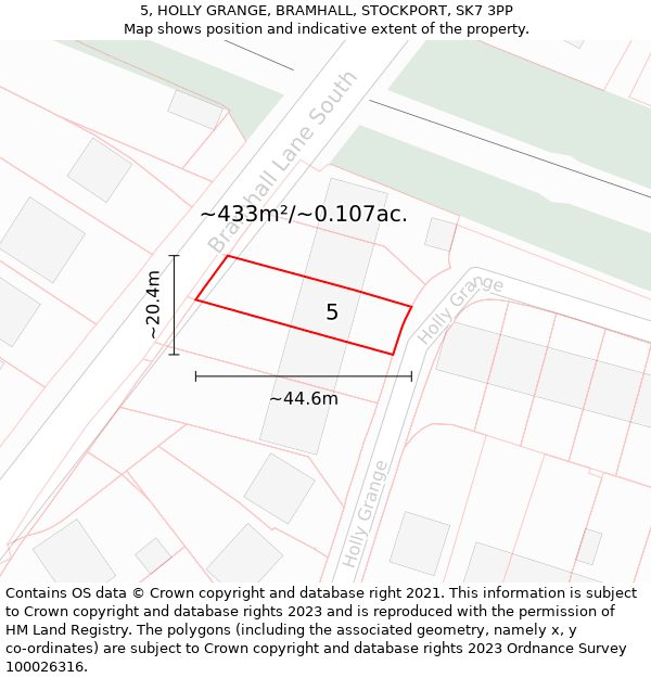 5, HOLLY GRANGE, BRAMHALL, STOCKPORT, SK7 3PP: Plot and title map