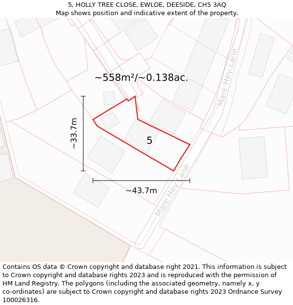 5, HOLLY TREE CLOSE, EWLOE, DEESIDE, CH5 3AQ: Plot and title map