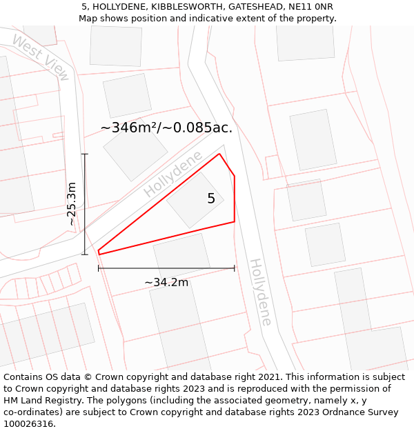 5, HOLLYDENE, KIBBLESWORTH, GATESHEAD, NE11 0NR: Plot and title map