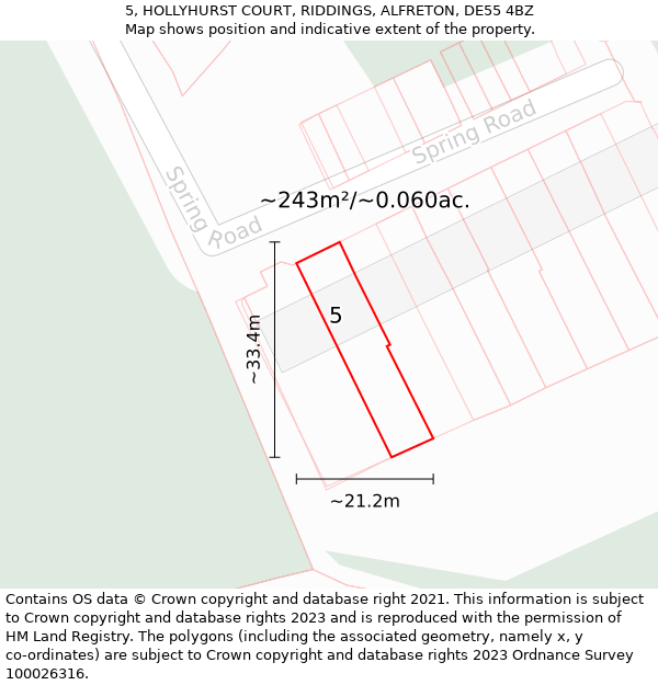 5, HOLLYHURST COURT, RIDDINGS, ALFRETON, DE55 4BZ: Plot and title map