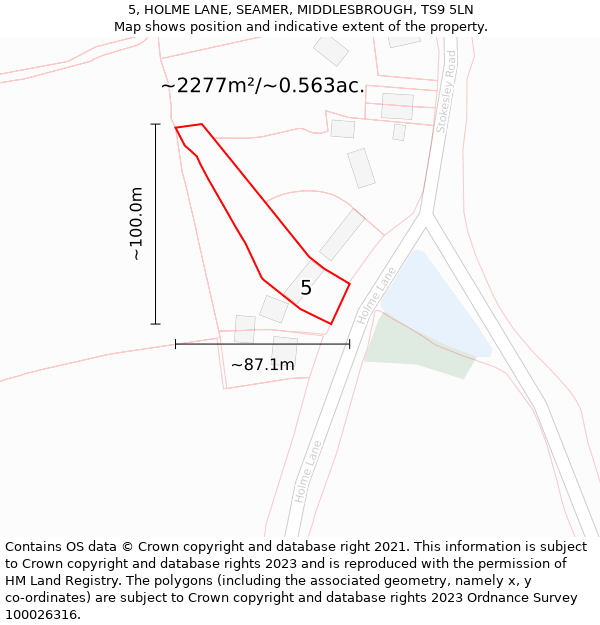 5, HOLME LANE, SEAMER, MIDDLESBROUGH, TS9 5LN: Plot and title map