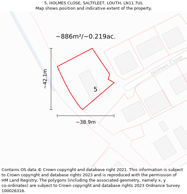 5, HOLMES CLOSE, SALTFLEET, LOUTH, LN11 7UL: Plot and title map