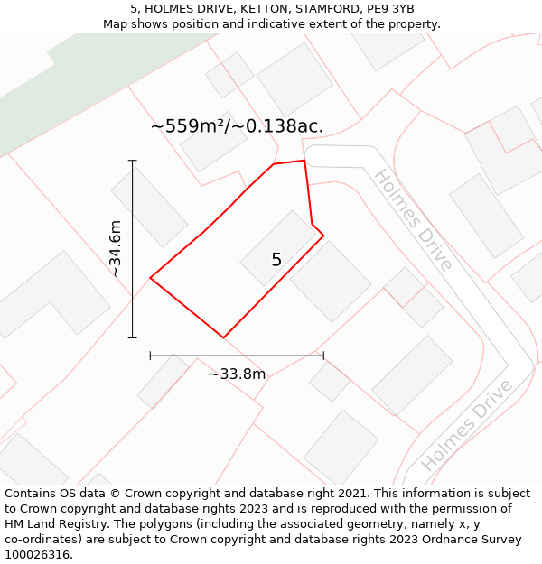 5, HOLMES DRIVE, KETTON, STAMFORD, PE9 3YB: Plot and title map