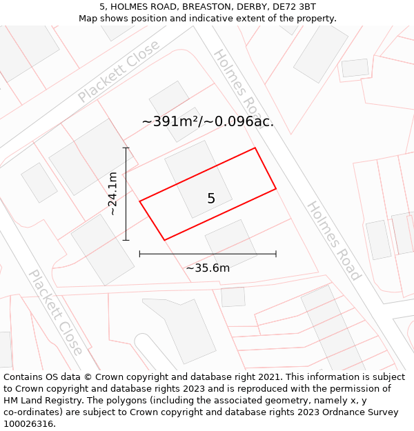 5, HOLMES ROAD, BREASTON, DERBY, DE72 3BT: Plot and title map