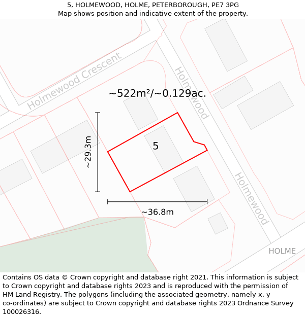 5, HOLMEWOOD, HOLME, PETERBOROUGH, PE7 3PG: Plot and title map