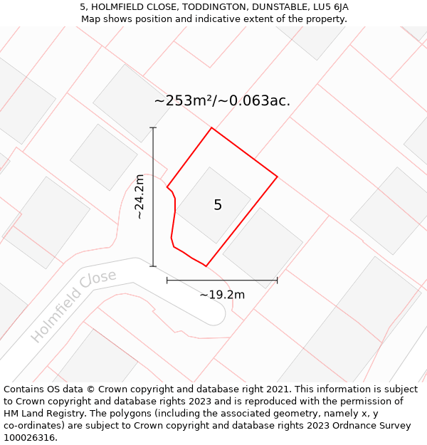 5, HOLMFIELD CLOSE, TODDINGTON, DUNSTABLE, LU5 6JA: Plot and title map