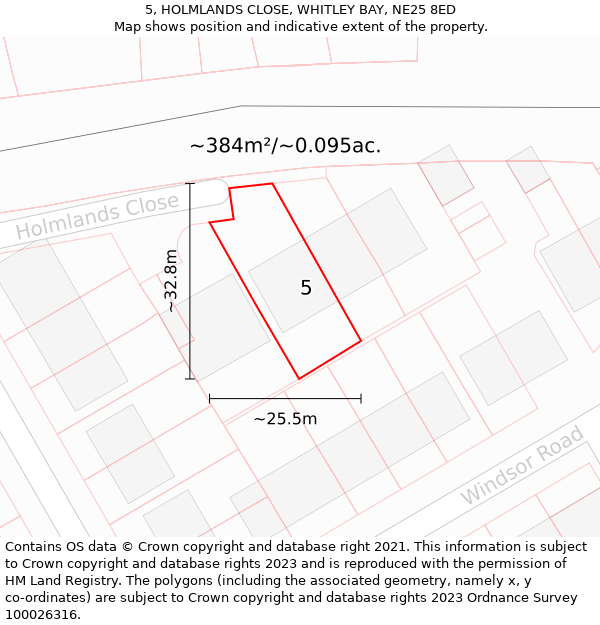 5, HOLMLANDS CLOSE, WHITLEY BAY, NE25 8ED: Plot and title map