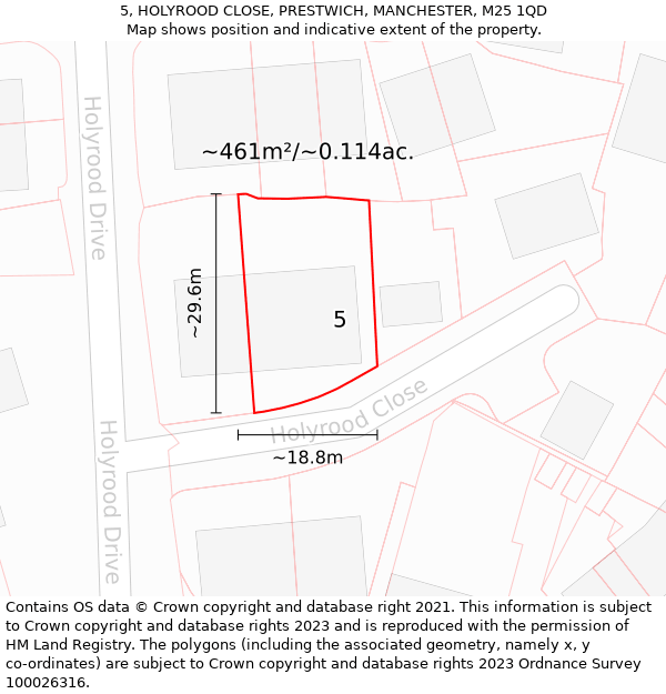 5, HOLYROOD CLOSE, PRESTWICH, MANCHESTER, M25 1QD: Plot and title map