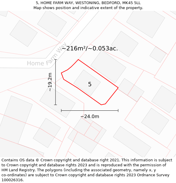 5, HOME FARM WAY, WESTONING, BEDFORD, MK45 5LL: Plot and title map