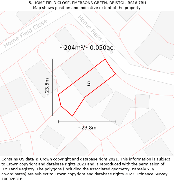 5, HOME FIELD CLOSE, EMERSONS GREEN, BRISTOL, BS16 7BH: Plot and title map