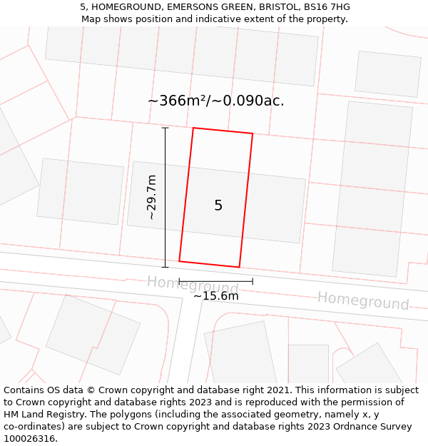 5, HOMEGROUND, EMERSONS GREEN, BRISTOL, BS16 7HG: Plot and title map
