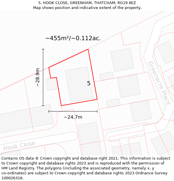 5, HOOK CLOSE, GREENHAM, THATCHAM, RG19 8EZ: Plot and title map