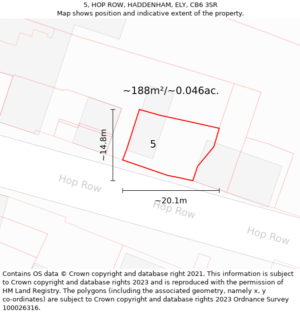 5, HOP ROW, HADDENHAM, ELY, CB6 3SR: Plot and title map