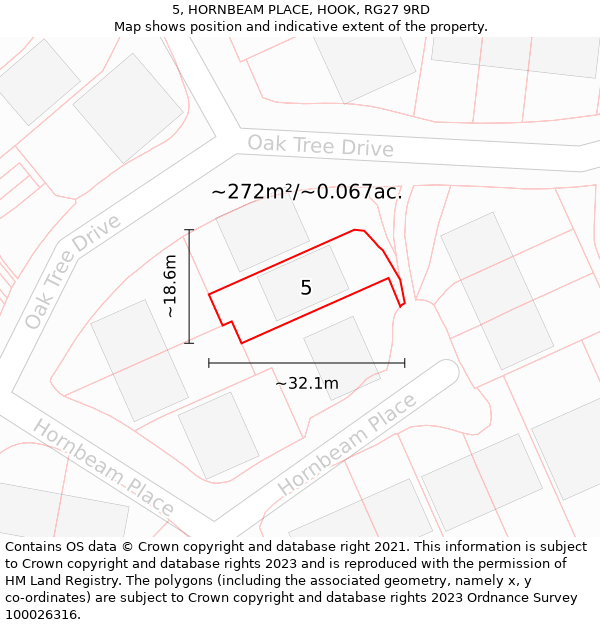 5, HORNBEAM PLACE, HOOK, RG27 9RD: Plot and title map