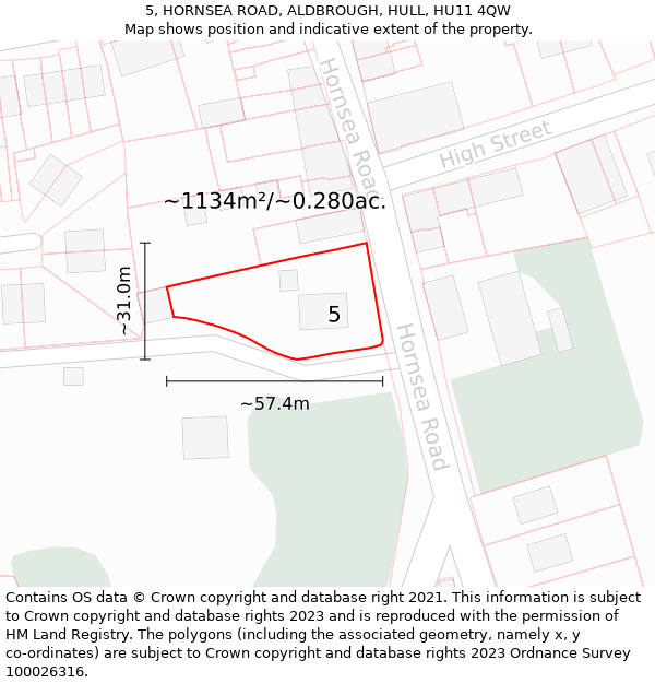 5, HORNSEA ROAD, ALDBROUGH, HULL, HU11 4QW: Plot and title map