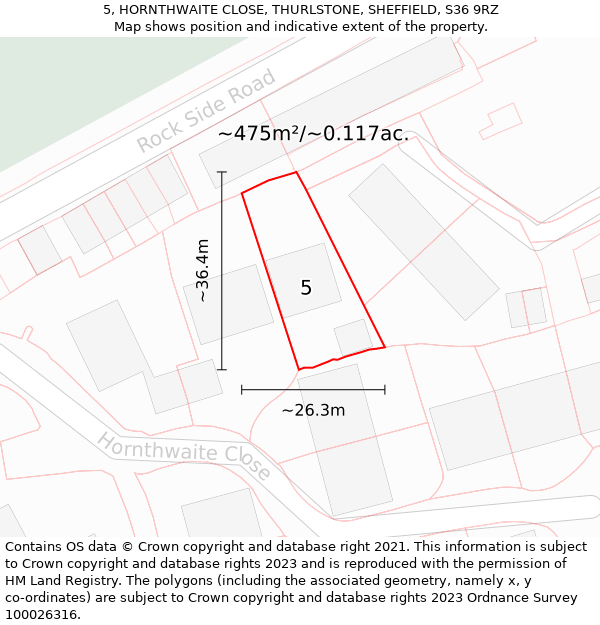 5, HORNTHWAITE CLOSE, THURLSTONE, SHEFFIELD, S36 9RZ: Plot and title map