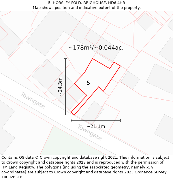 5, HORSLEY FOLD, BRIGHOUSE, HD6 4HR: Plot and title map