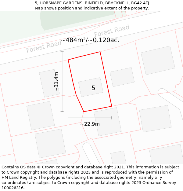 5, HORSNAPE GARDENS, BINFIELD, BRACKNELL, RG42 4EJ: Plot and title map