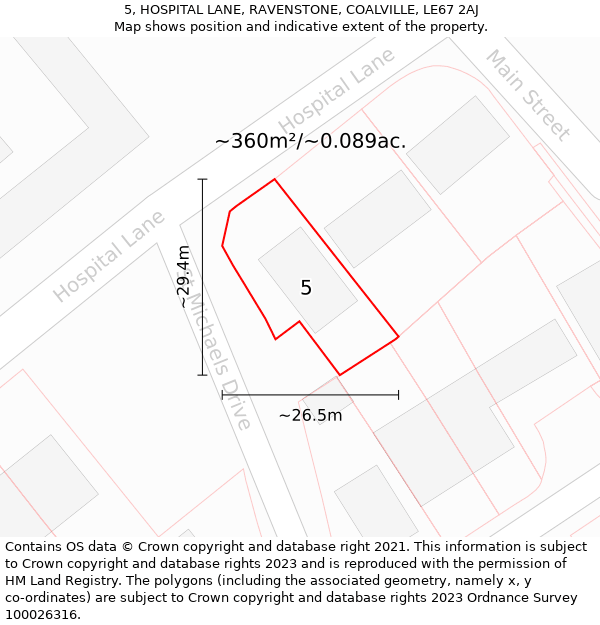 5, HOSPITAL LANE, RAVENSTONE, COALVILLE, LE67 2AJ: Plot and title map