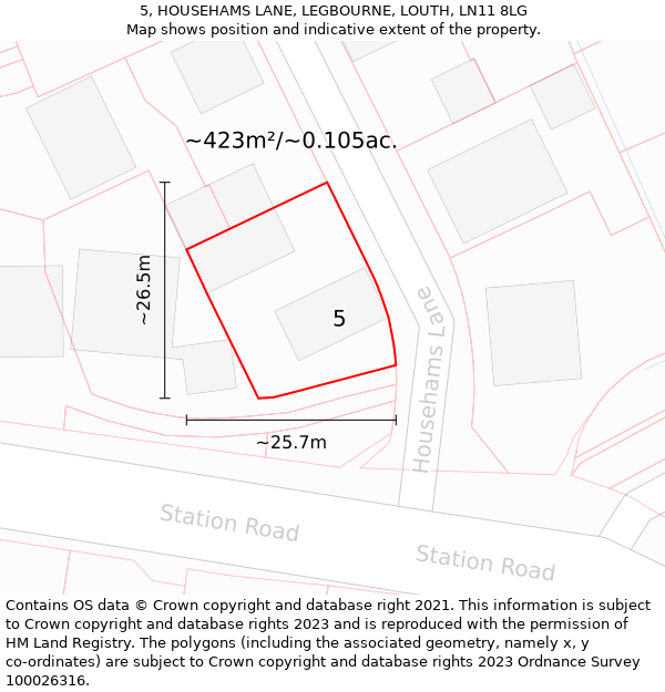 5, HOUSEHAMS LANE, LEGBOURNE, LOUTH, LN11 8LG: Plot and title map