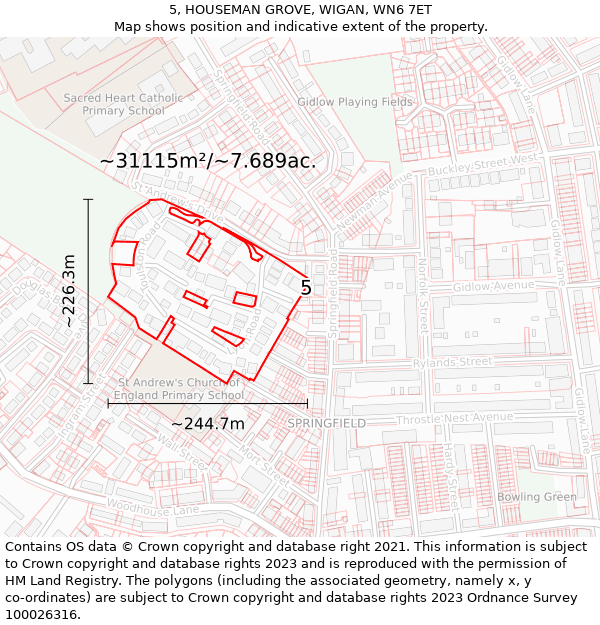 5, HOUSEMAN GROVE, WIGAN, WN6 7ET: Plot and title map