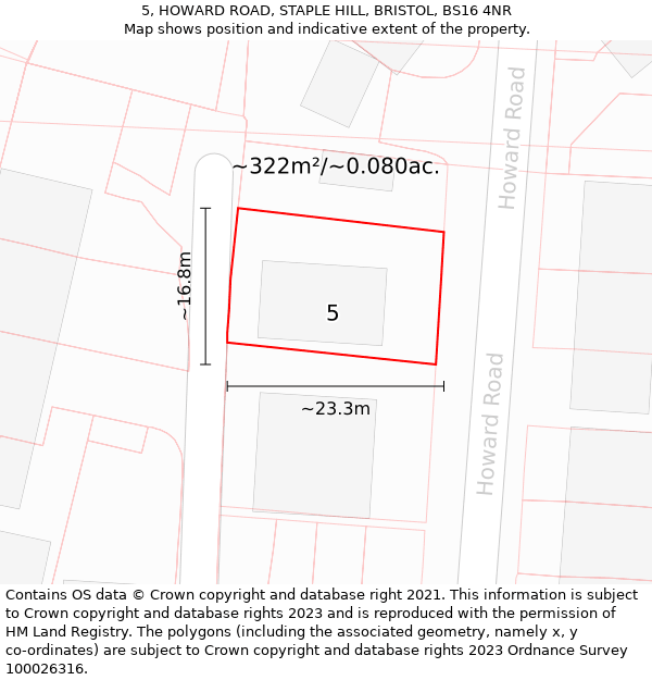 5, HOWARD ROAD, STAPLE HILL, BRISTOL, BS16 4NR: Plot and title map