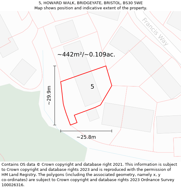 5, HOWARD WALK, BRIDGEYATE, BRISTOL, BS30 5WE: Plot and title map