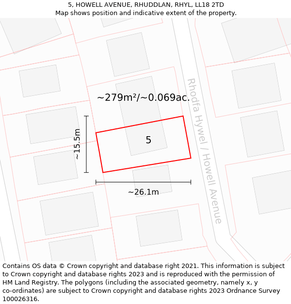 5, HOWELL AVENUE, RHUDDLAN, RHYL, LL18 2TD: Plot and title map