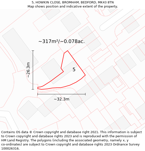 5, HOWKIN CLOSE, BROMHAM, BEDFORD, MK43 8TN: Plot and title map