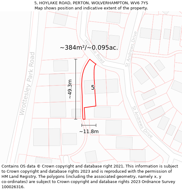 5, HOYLAKE ROAD, PERTON, WOLVERHAMPTON, WV6 7YS: Plot and title map