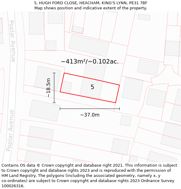 5, HUGH FORD CLOSE, HEACHAM, KING'S LYNN, PE31 7BF: Plot and title map