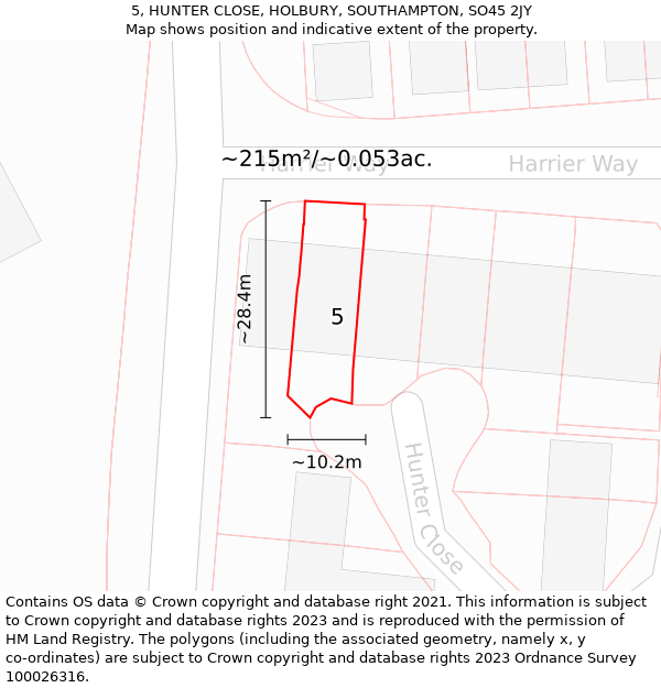 5, HUNTER CLOSE, HOLBURY, SOUTHAMPTON, SO45 2JY: Plot and title map