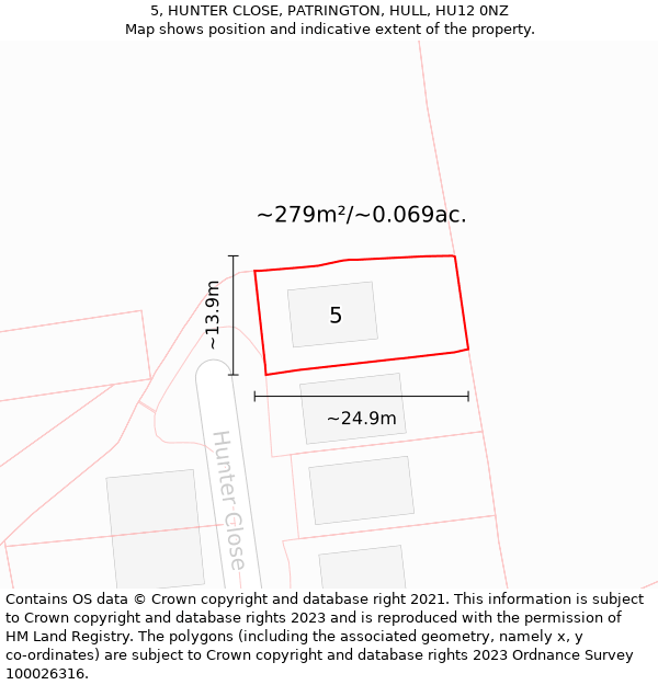 5, HUNTER CLOSE, PATRINGTON, HULL, HU12 0NZ: Plot and title map