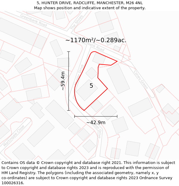 5, HUNTER DRIVE, RADCLIFFE, MANCHESTER, M26 4NL: Plot and title map