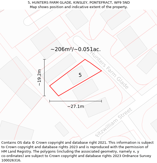 5, HUNTERS FARM GLADE, KINSLEY, PONTEFRACT, WF9 5ND: Plot and title map