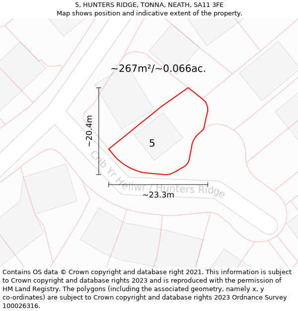 5, HUNTERS RIDGE, TONNA, NEATH, SA11 3FE: Plot and title map