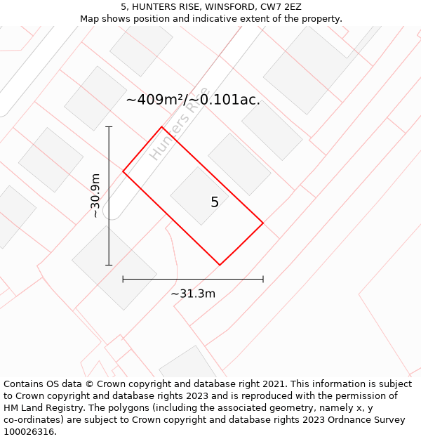 5, HUNTERS RISE, WINSFORD, CW7 2EZ: Plot and title map