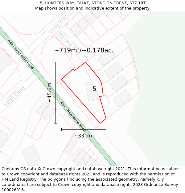 5, HUNTERS WAY, TALKE, STOKE-ON-TRENT, ST7 1RT: Plot and title map