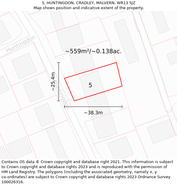 5, HUNTINGDON, CRADLEY, MALVERN, WR13 5JZ: Plot and title map