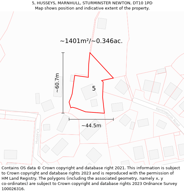 5, HUSSEYS, MARNHULL, STURMINSTER NEWTON, DT10 1PD: Plot and title map