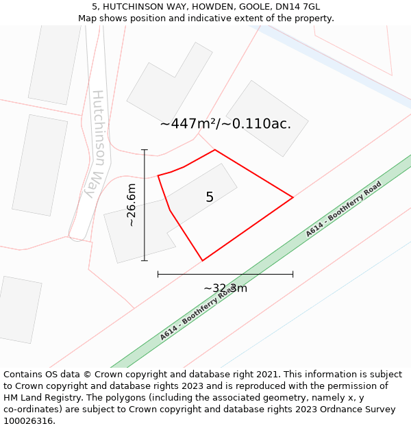 5, HUTCHINSON WAY, HOWDEN, GOOLE, DN14 7GL: Plot and title map