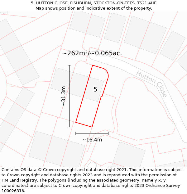 5, HUTTON CLOSE, FISHBURN, STOCKTON-ON-TEES, TS21 4HE: Plot and title map