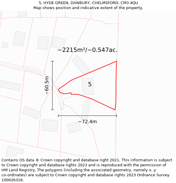 5, HYDE GREEN, DANBURY, CHELMSFORD, CM3 4QU: Plot and title map