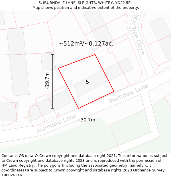 5, IBURNDALE LANE, SLEIGHTS, WHITBY, YO22 5EL: Plot and title map