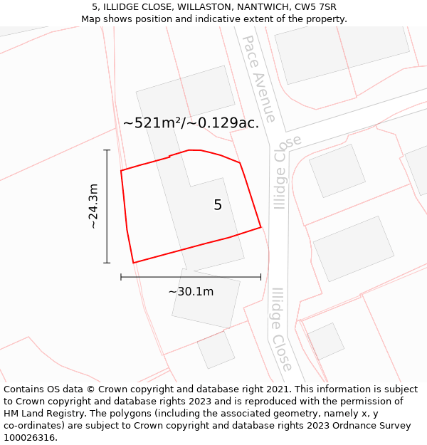 5, ILLIDGE CLOSE, WILLASTON, NANTWICH, CW5 7SR: Plot and title map