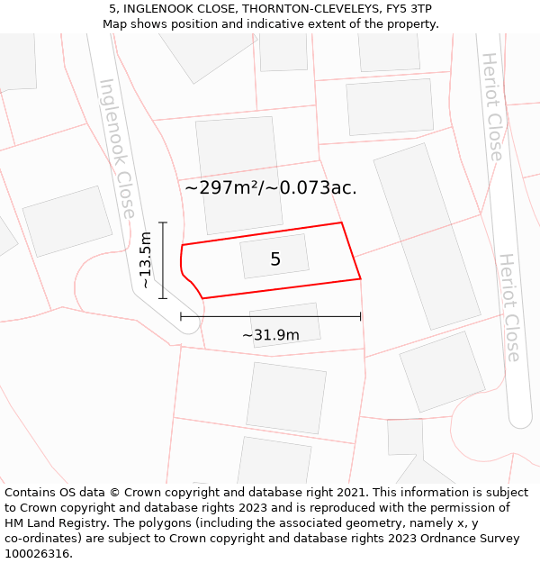 5, INGLENOOK CLOSE, THORNTON-CLEVELEYS, FY5 3TP: Plot and title map