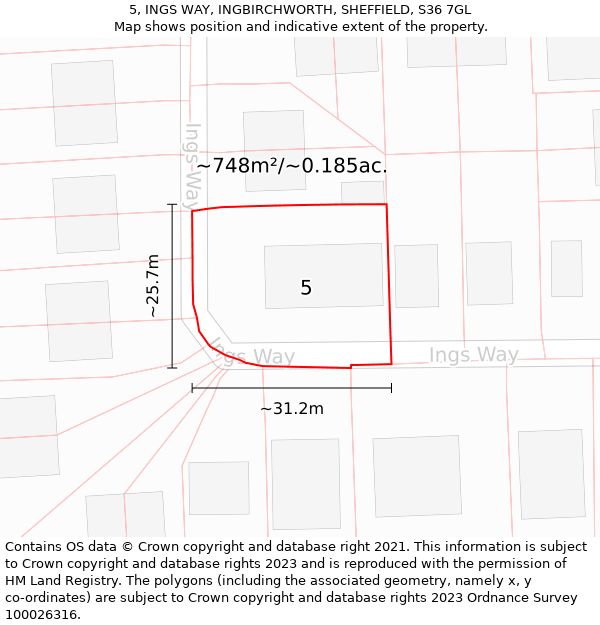 5, INGS WAY, INGBIRCHWORTH, SHEFFIELD, S36 7GL: Plot and title map