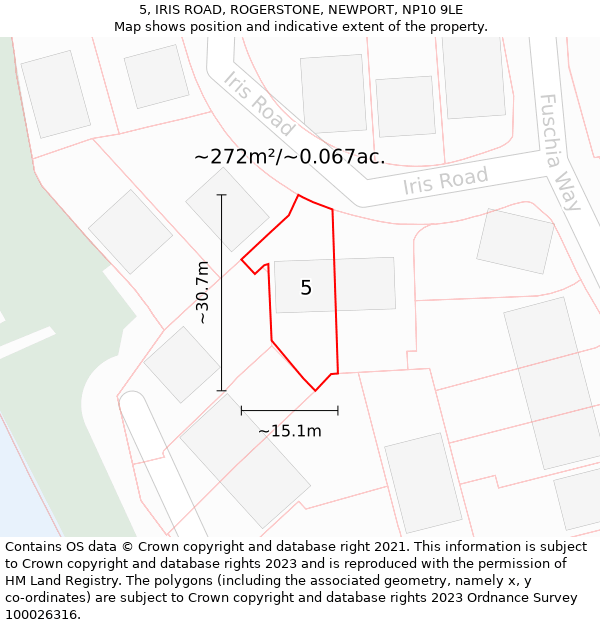 5, IRIS ROAD, ROGERSTONE, NEWPORT, NP10 9LE: Plot and title map