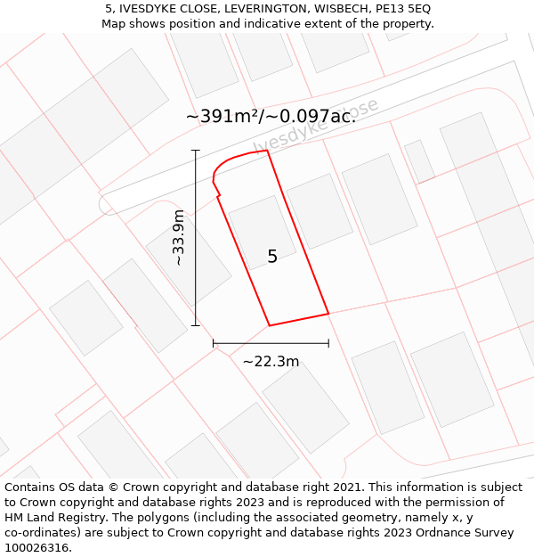 5, IVESDYKE CLOSE, LEVERINGTON, WISBECH, PE13 5EQ: Plot and title map