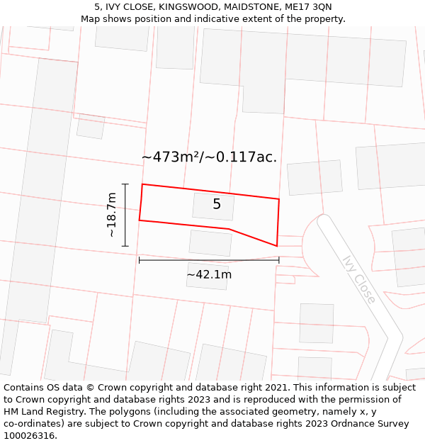 5, IVY CLOSE, KINGSWOOD, MAIDSTONE, ME17 3QN: Plot and title map